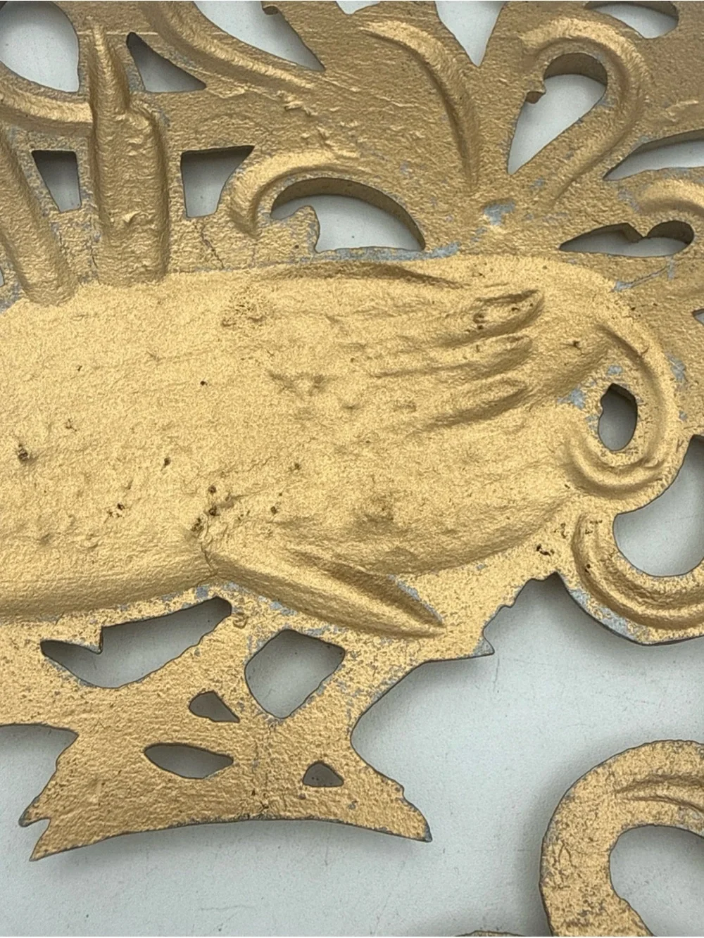 2 VTG Fighting Roosters  Gold Color Painted Cast Metal Wall Decor 9”  Farmhouse